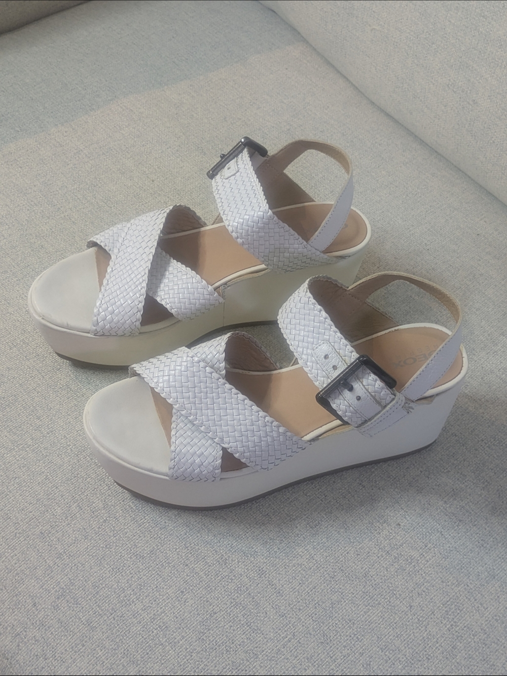 Geox White Woven Platform Sandals